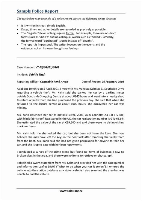 Image result for Sample Police Report Example