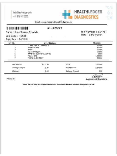 Sample Lab Test Invoice 的图像结果