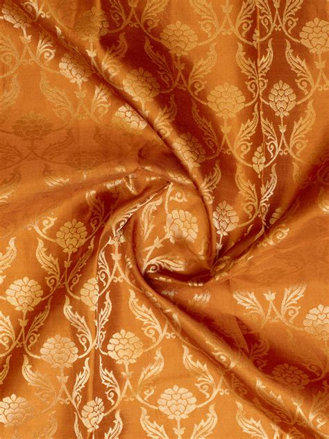 Rust Orange Floral Brocade Pure Kanchipuram Silk Saree-Clio Silks