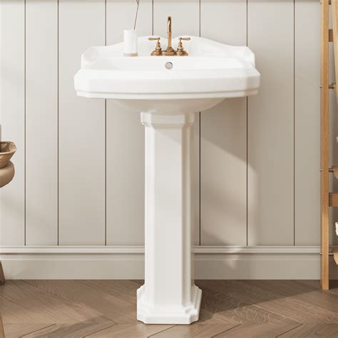23" W X 19" D Bathroom Pedestal Sinks, Vintage White Ceramic Pedestal Bathroom Sink With ...