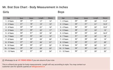 Mr. Brat Size Chart - Ciceroni