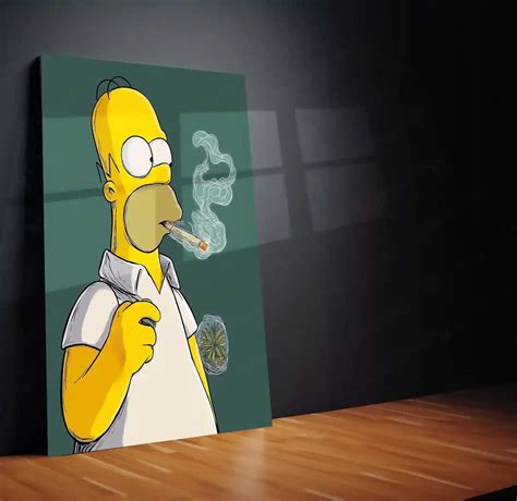 Homer Simpson Smoking – Funny Cartoon Cannabis Art Metal Frame | Pop C ...