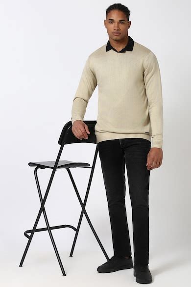 Buy Men Beige Textured V Neck Sweater Online - 39735111 | Peter England