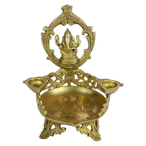 Brass Urli Diya with Ganesh Ji Top: Ideal for Temple, Table Decor & Ka ...