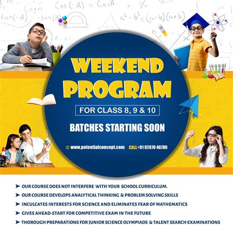 Weekend program for class 8, 9 and 10 at Potential and Concept Educations