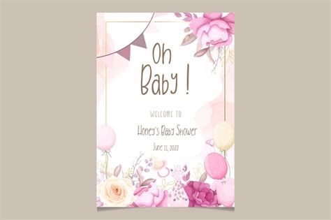 Cute baby shower invitation card with beautiful floral | Free Vector
