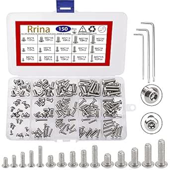 Rrina 150Pcs 304 Stainless Steel Button Head Torx Security Screws ...