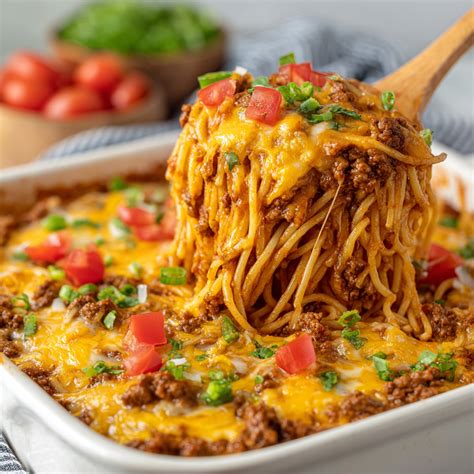 Cheesy Taco Baked Spaghetti - The recipe mingle
