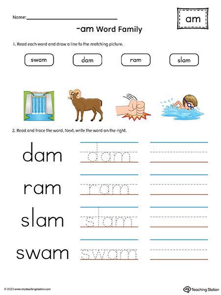 AM Word Family Match and Spell Words Printable PDF | MyTeachingStation.com