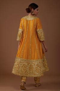Buy Gold Organza, Denim, Silk Gota Patti, Pearls, Sequins, Embellished ...