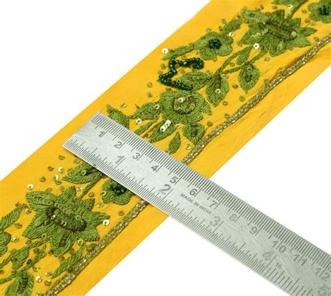 Sushila Vintage Yellow Saree Border Indian Craft Sewing Trim Hand Bead