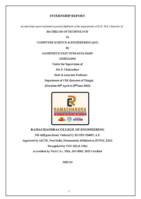 Internship 4916 - It will use to some one - INTERNSHIP REPORT An ...