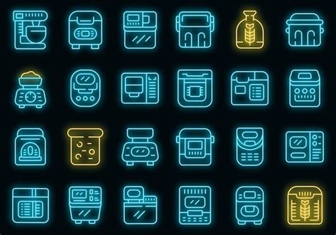 Breadmaker icons set outline vector kitchen machine vector neon ...