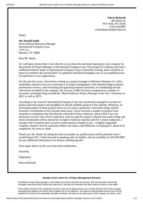 Image result for Program Manager Cover Letter Examples