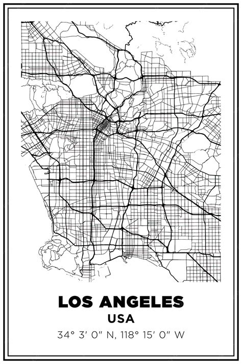 Premium Vector | Black and white printable Street map art Los Angeles ...