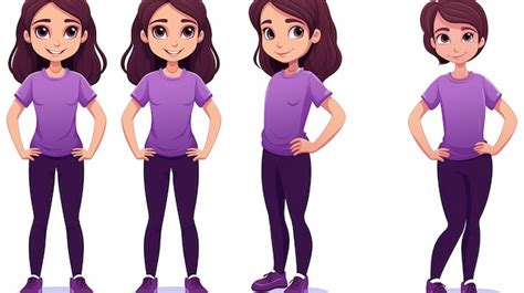 Trendy tween 10yearold girl in purple tshirt and black trousers ...