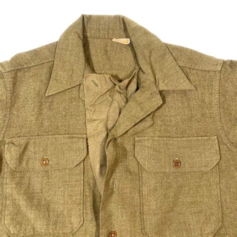 WW2 Special Coat Style Olive Drab Flannel Shirt, size 15 1/2 x 34 - ea ...