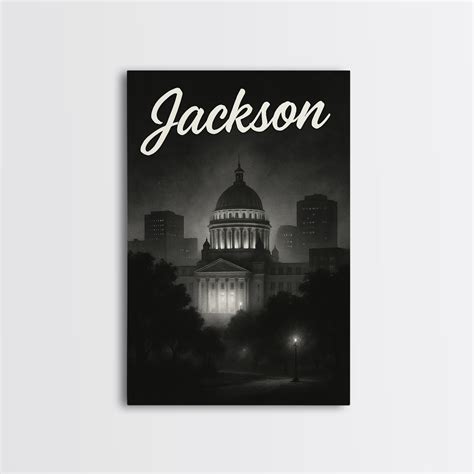 Jackson Mississippi Travel Poster, Framed Canvas Print, Dark Moody Cit ...