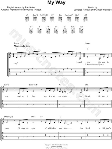 Frank Sinatra "My Way" Guitar Tab in C Major - Download & Print - SKU ...
