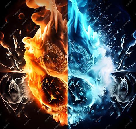 Premium AI Image | Contrast background between ice and fire painting ...