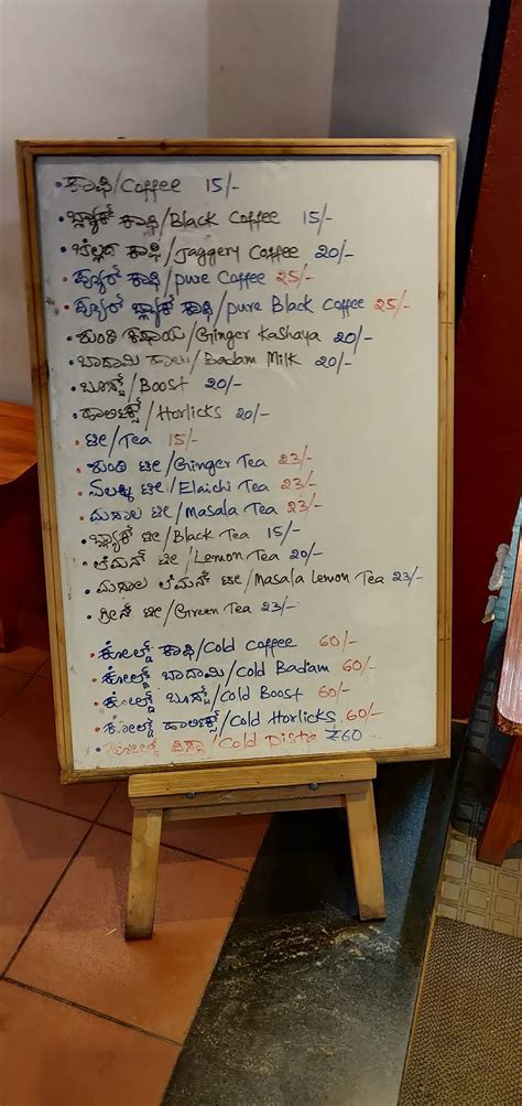 Menu at Coffee Angadi, Bengaluru
