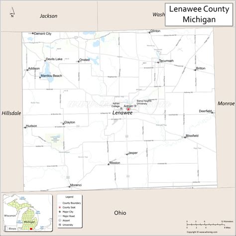 Map of Lenawee County, Michigan