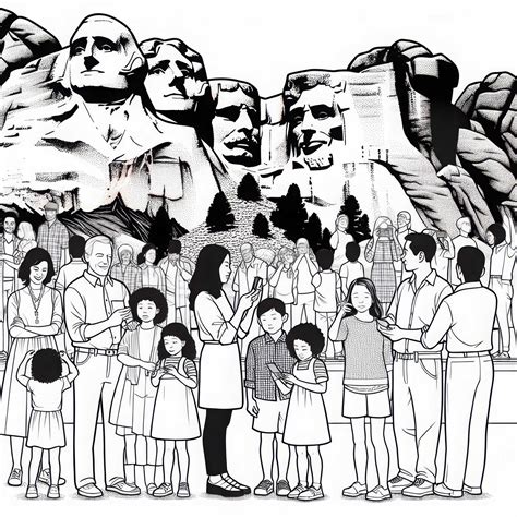Mount Rushmore with families in front coloring page free