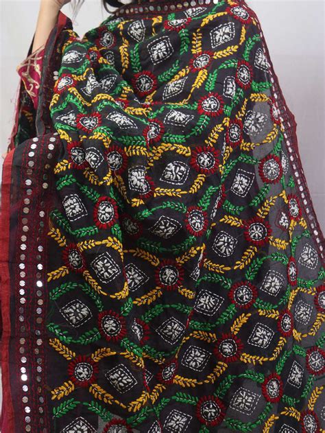 Vibrant Multicolor Phulkari Chanderi Silk Dupatta: Exquisite Embroidery