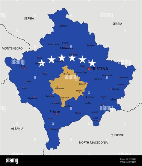 Kosovo highly detailed political map with national flag isolated on ...