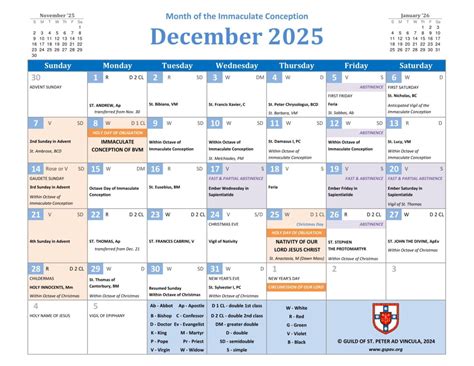 2026 Traditional Catholic Calendar - Guild of St. Peter ad Vincula