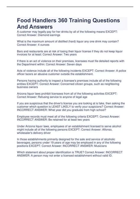 Food Handlers 360 Training Questions And Answers Verified Solutions ...