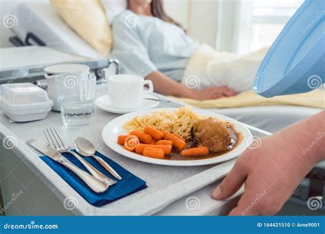 Food Delivered To a Patient in Hospital Bed Stock Photo - Image of ...