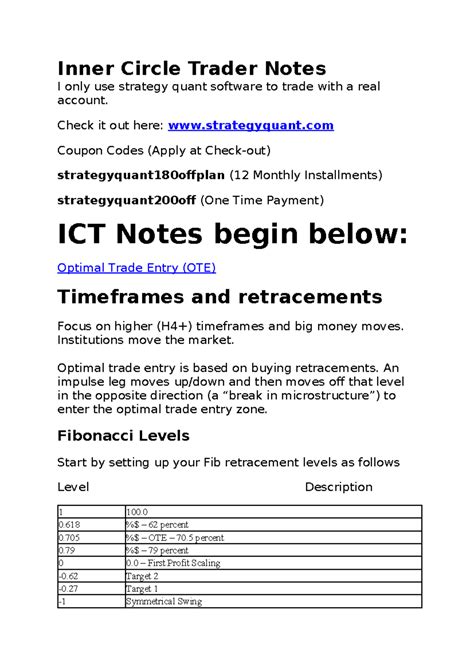 Inner Circle Trader Notes - Check it out here: strategyquant Coupon ...