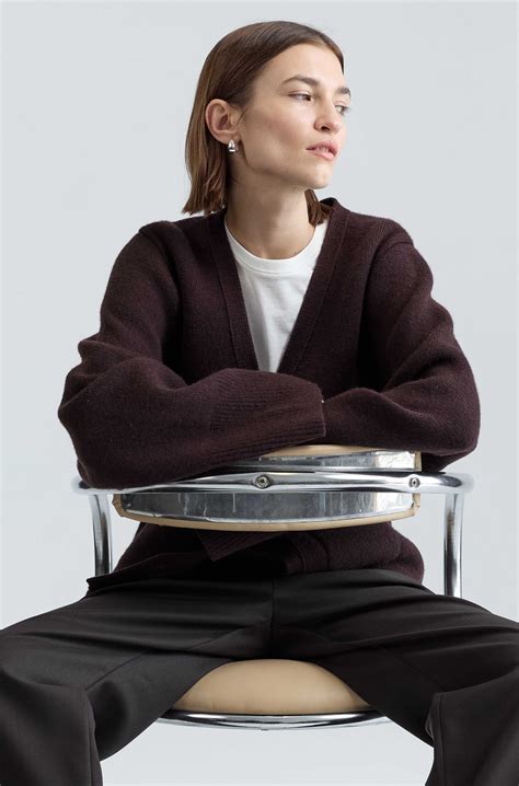 Almina Concept - V Neck Cardigan in Dark Brown