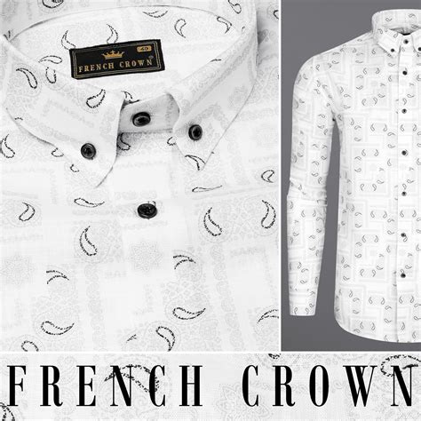 Bright White Casual Prints Premium Linen Button-Down Shirt For Men