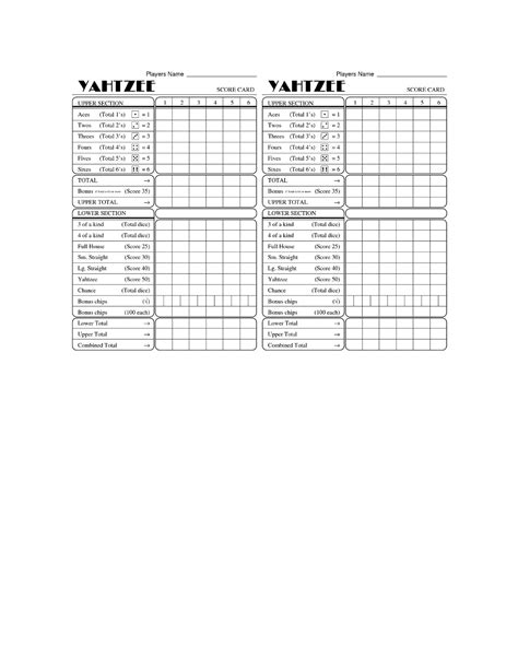 Yahtzee Score Sheets Printable Kids
