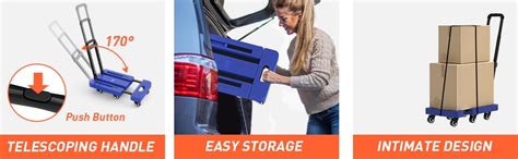 2heet Portable Folding Luggage Platform Trolley Cart with 6 Wheels ...