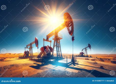 Oil Pump Jacks Under Bright Sunlight in the Desert Stock Illustration ...