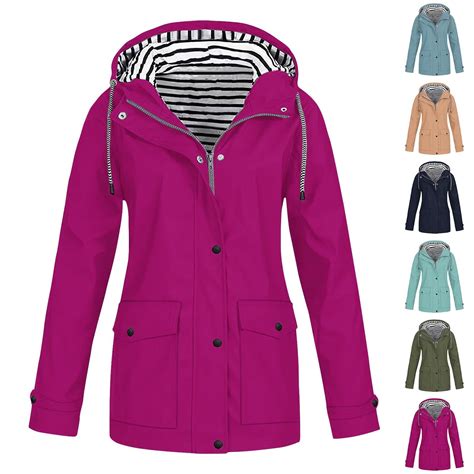 Women Casaul Solid Jackets Outdoor Plus Size Drawstring Zipper Hooded ...