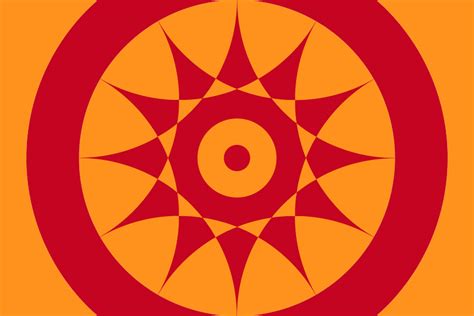 A red flag, with a small blue rectangle in the top left hand corner on which sits a white sun compos