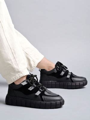 Buy Shoetopia Stylish Lace-up Black Colored Sneakers for Women And ...