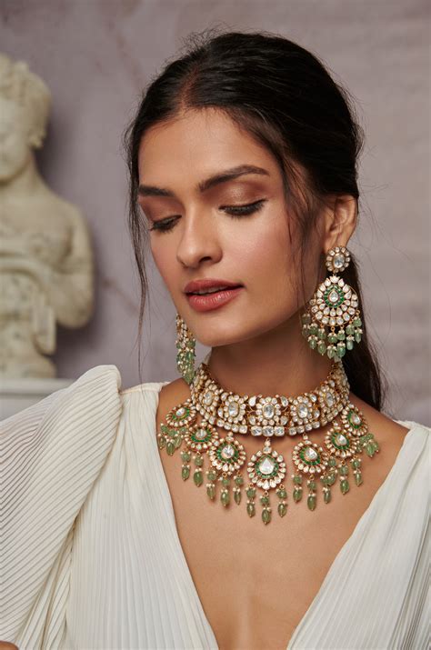 Zardozi Moissanite Polki Silver Necklace Set – Paisley Pop Shop