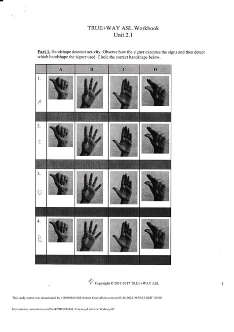 ASL Trueway Unit 2 Worksheets Complete Solution - ASL 1010 (ASL ...