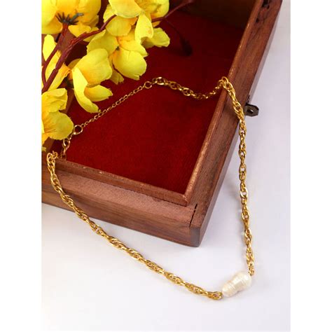 Buy Nuyug Gold-Plated Stainless Steel Baroque Pearl Minimal Chain ...