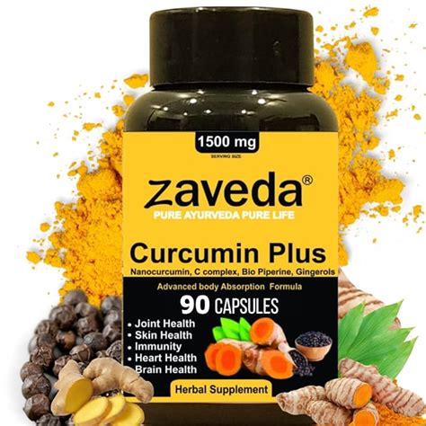 ZAVEDA Curcumin Plus 1500 mg | 90 Capsules with 95% Curcuminoids, Nano ...