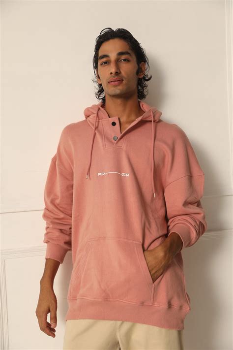 Coral Solid Oversieze Hoodie for Men| Relaxed & Baggy Fit