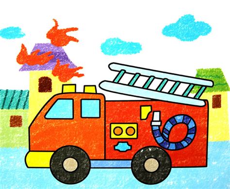 消防车-蜡笔画图集图片_儿童蜡笔画_少儿图库_中国儿童资源网