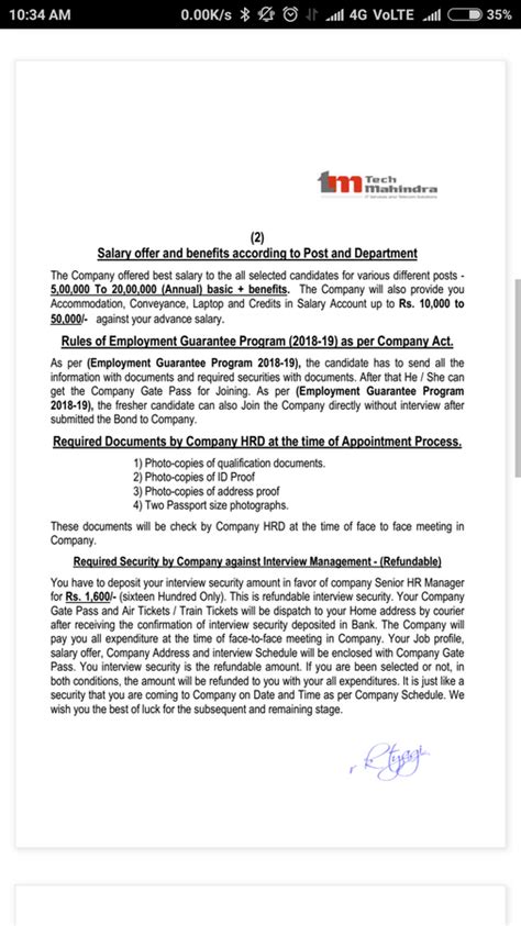 Mahindra Auto Steel — Fake offer letter