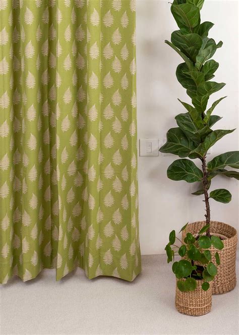 Ferns 100% cotton floral curtain for living room - Room darkening - Gr