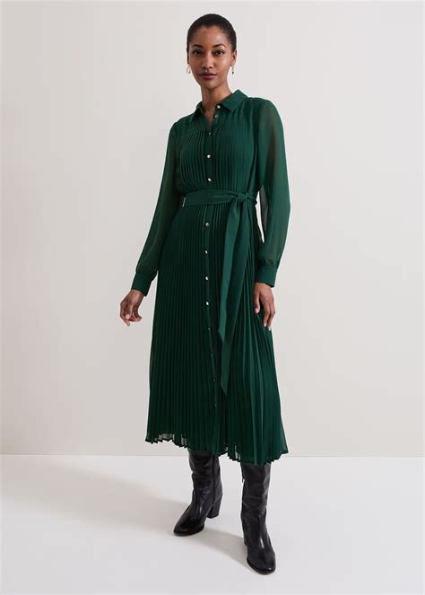 Gabriela Green Pleated Shirt Dress | Phase Eight UK